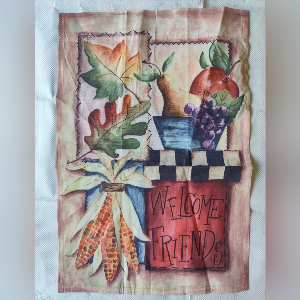 3/$25💙Jetmax “Welcome Friends” Fruits and Veggies Garden Flag 12" x 18"